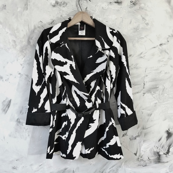 WRAPPER Black & White Short Trench Coat Car Coat - Picture 3 of 8